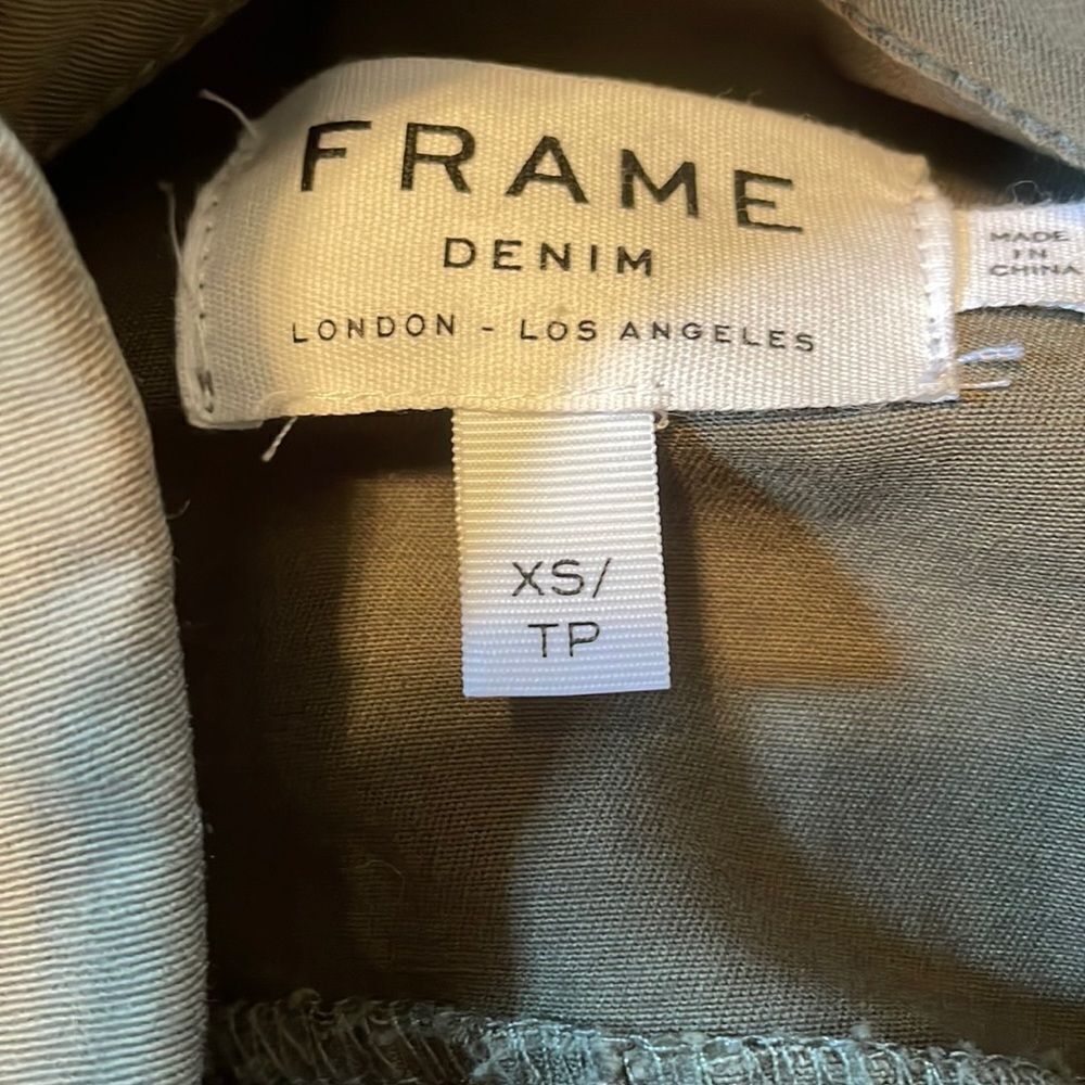 Frame Button Front Peplum Denim Jacket Army Green - image 7